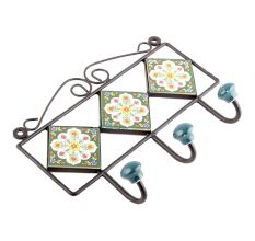 Forest Green White Floral Tiles Hook