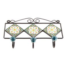 Forest Green White Floral Tiles Hook