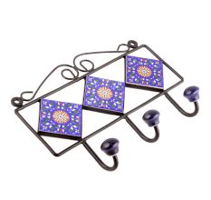 Navy Blue Yellow Sunflower Flower Tiles Hook 