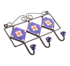 Navy Blue Yellow Floral Tiles Hooks