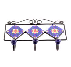  Navy Blue Yellow Floral Tiles Hooks