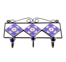 Navy Blue Yellow Sunflower Tiles Hooks