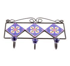 Navy Blue Red Tiny Flower Tiles Hooks