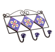 Navy Blue Red Tiny Flower Tiles Hooks