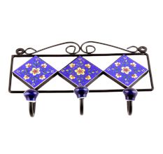Navy Blue Yellow Tiny Flower Tiles Hooks