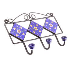 Navy Blue Yellow Tiny Flower Tiles Hooks