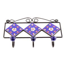 Navy Blue Yellow Floral Tiles Hooks