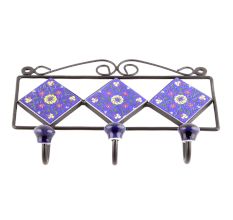 Navy Blue Yellow Wheel Floral Tiles Hooks 