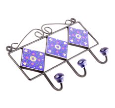 Navy Blue Yellow Wheel Floral Tiles Hooks 