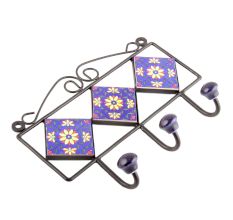 Navy Blue Yellow Sunflower Tiles Hooks
