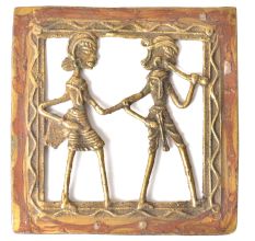 Brass Rustic Dhokra Wall Art Man Playing Saxophone & Woman Dancing