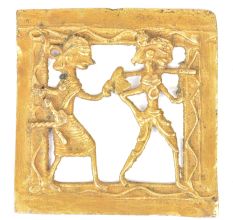 Brass Dhokra Wall Art Hanging Man Holding An Axe & Woman Walking Behind Him