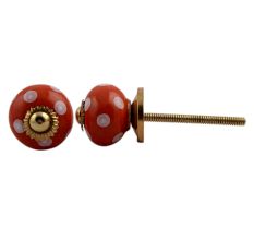 Orange White Polka Small Ceramic Cabinet Knob