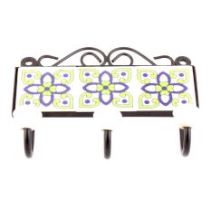 Light Green And Navy Blue Floral Tiles Hook