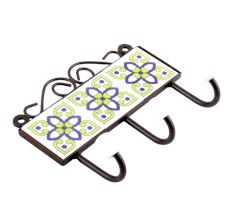 Light Green And Navy Blue Floral Tiles Hook