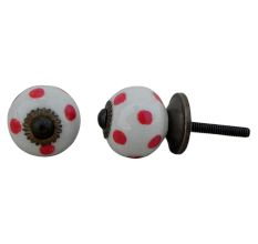 White Red Polka Small Ceramic Dresser Knob