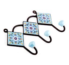 Turquoise White Tiny Flower Tiles Hooks