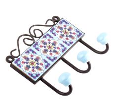 Turquoise Yellow Tiny Flower Tiles Hooks