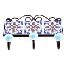 Turquoise Yellow Tiny Flower Tiles Hooks