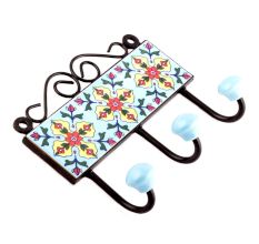 Turquoise Red Tiny Flower Tiles Hooks