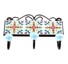 Turquoise Red Tiny Flower Tiles Hooks