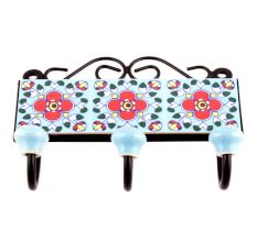 Turquoise Red Floral Tiles Hooks 