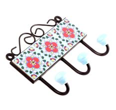 Turquoise Red Floral Tiles Hooks 