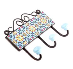 Turquoise Yellow Sunflower Tiles Hooks