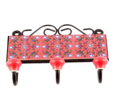 Red Turquoise Tiny Flower Tiles Hooks