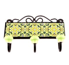 Pea Green And Forset Green Sunflower Tiles Hooks