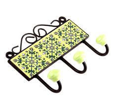 Pea Green And Forest Green Leaf Floral Tiles Hooks 