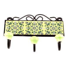 Pea Green And Forest Green Leaf Floral Tiles Hooks 