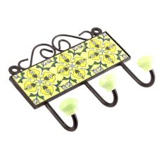 Pea Green And Forest Green Floral Tiles Hooks