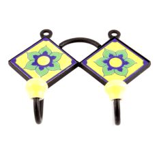Yellow Navy Blue Flower Tiles Hooks
