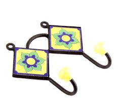 Yellow Navy Blue Flower Tiles Hooks