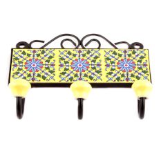 Yellow And Turquoise Sunflower Tiles Hooks 