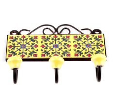 Mustard And Red Tiny Flower Tiles Hooks
