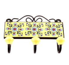 Yellow Turquoise Tiny Flower Tiles Hooks 