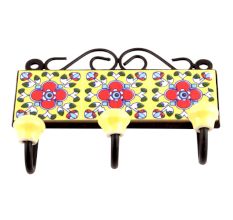 Yellow And Red Floral Tiles Hooks 