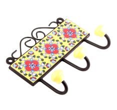 Yellow And Red Floral Tiles Hooks 
