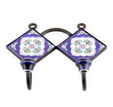  Navy Blue Floral Tiles Hooks