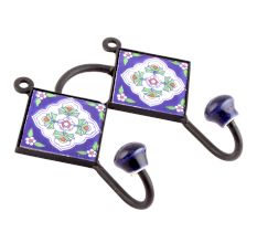 Navy Blue Floral Tiles Hooks