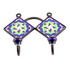  Navy Blue Yellow Floral Tiles Hooks