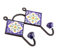  Navy Blue Yellow Tinny Flower Tiles Hooks