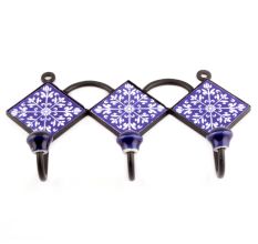 Navy Blue And White Floral Tiles Hooks