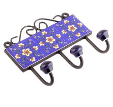Navy Blue Yellow Tiny Flower Tiles Hooks