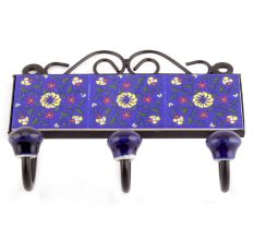 Navy Blue Yellow Wheel Floral Tiles Hooks