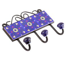 Navy Blue Yellow Wheel Floral Tiles Hooks