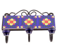 Navy Blue And Yellow Floral Tiles Hooks