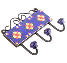 Navy Blue And Yellow Floral Tiles Hooks